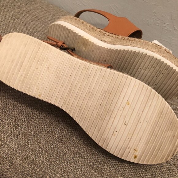 Saludos SIZE 8 Ali Sport Leather Sandals Jute Stitched Camel Tan White - Picture 11 of 12